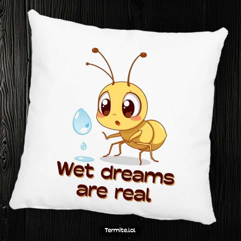 Funny surprised termite character, big eyes on a dewdrop, soft and humorous pillow, great funny gift.