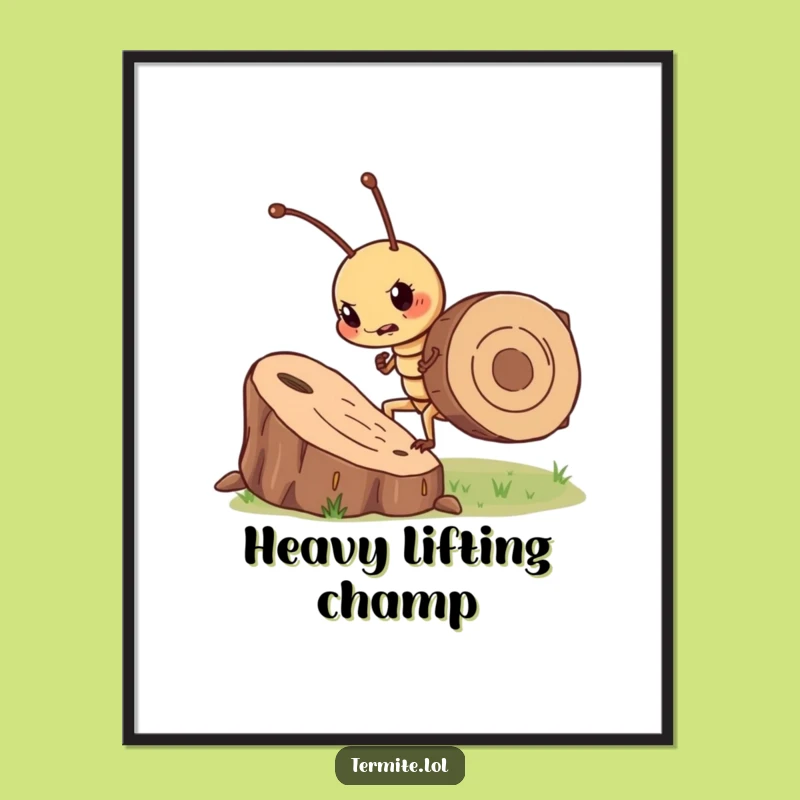 Funny Determined Termite Digital Art Print - Wood Chip Powerhouse, Perfect Funny Gift