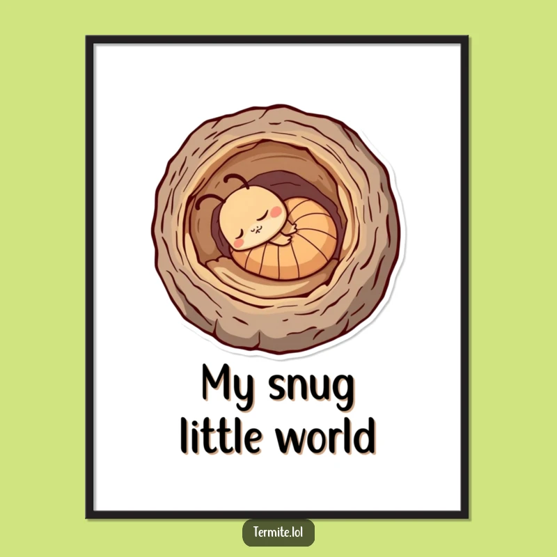 Funny Sleepy Termite Digital Art Print - Log Nap Serenity, Perfect Funny Gift