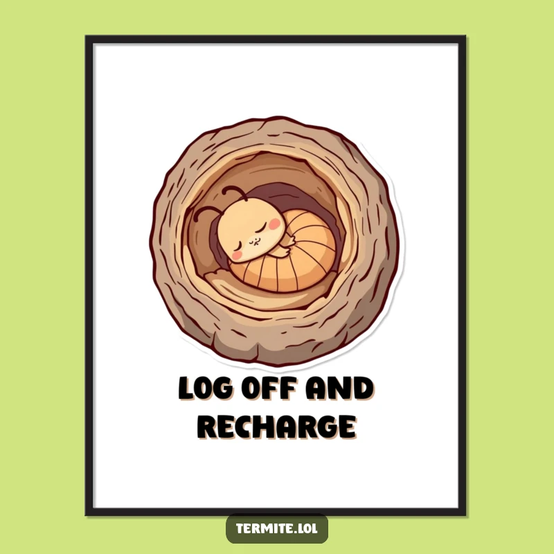 Funny Free Printable Wall Art: Sleepy Termite Log Downloadable Art Gift