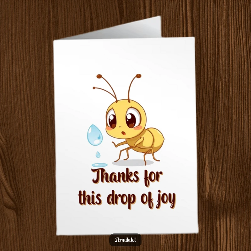 Funny Free Printable Thank You Card: A tiny termite is startled by a large dewdrop, a sweet thank you surprise.