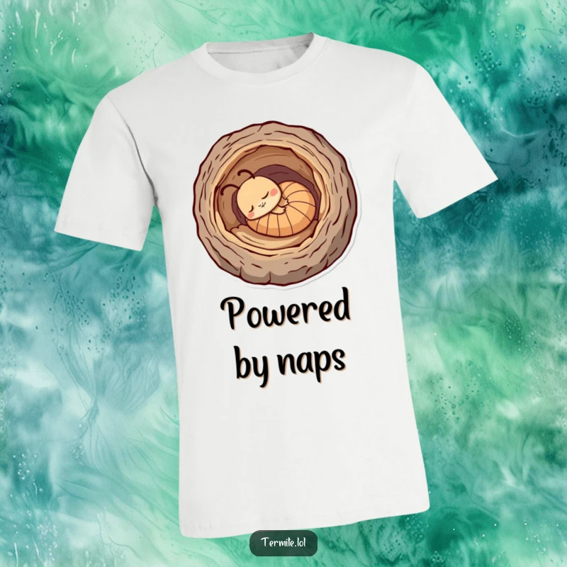 Funny sleepy termite curled in a log, soft and humorous t-shirt, perfect for cozy gift.